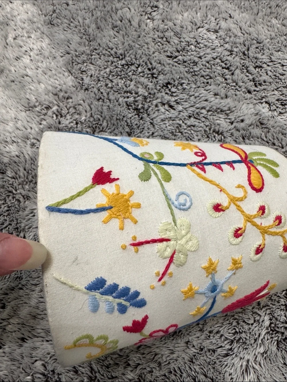 IKEA Alfhild Fägel White Embroidered Folk Art Lampshade Floral Bird 6” Height